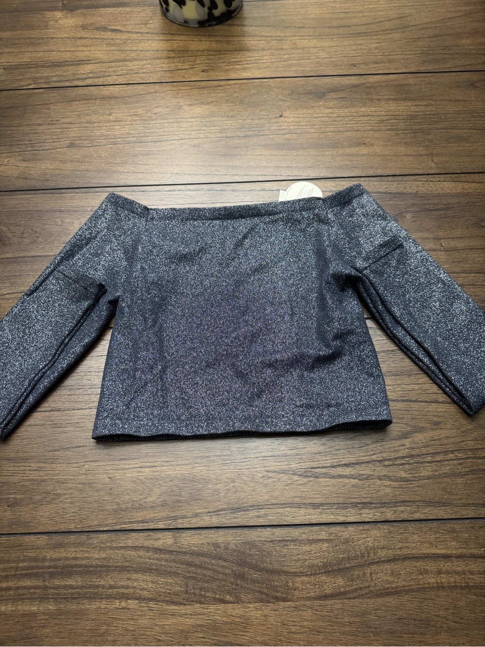aerie Off-Shoulder Metallic Navy Sparkle Crop Top